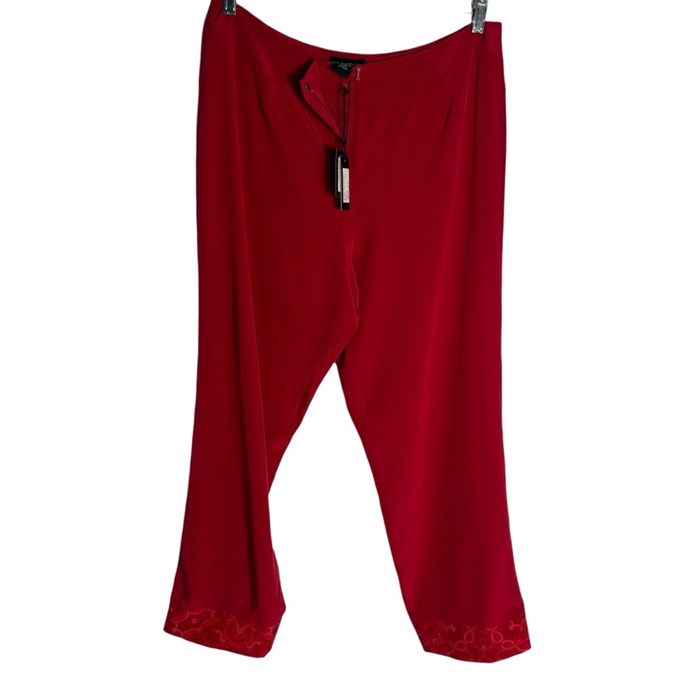 TWO TWENTY FIVE 100% Silk Trousers w/ Paisley Cuffs in Red Size 14 -- BEAUTIFUL!